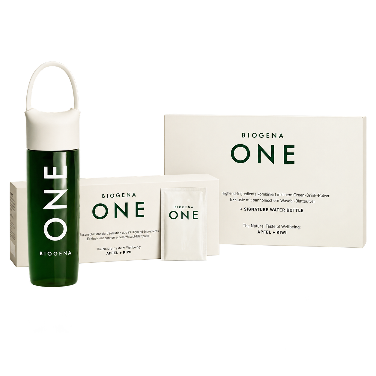 BIOGENA ONE Starter Bundle with 30 daily stick packs and the ONE Signature Bottle